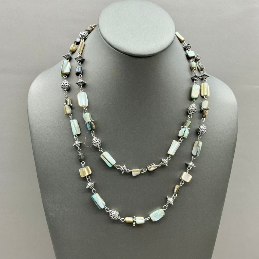 Cookie Lee Necklace Women Multicolor Shell Bead Silver Tone Long Layered Style